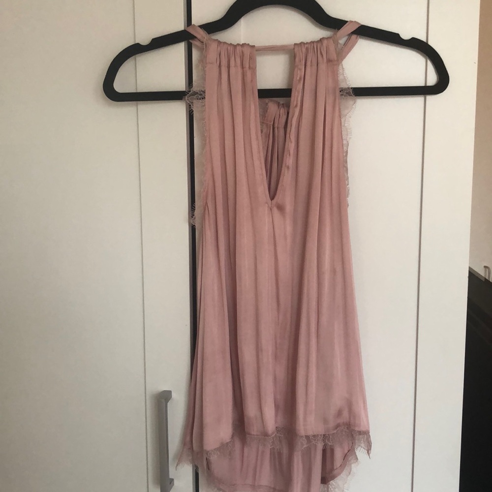 Halter Satin Top with Lace Trim